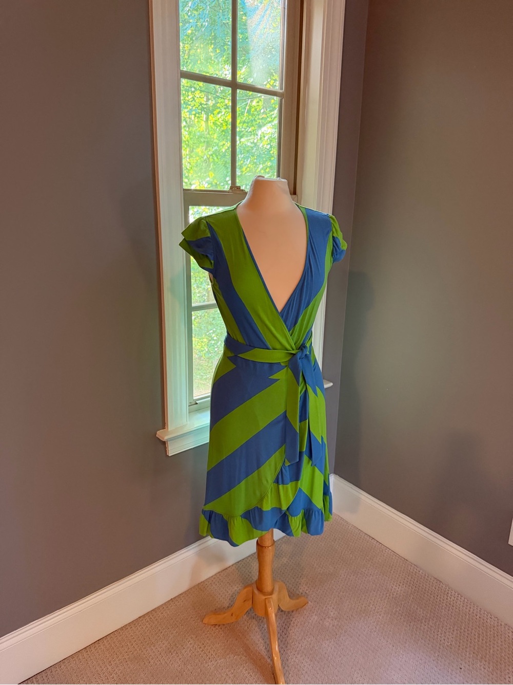 Lilly Pulitzer Adriel Blue and Green Diagonal Stripe Wrap Dress Size Small
